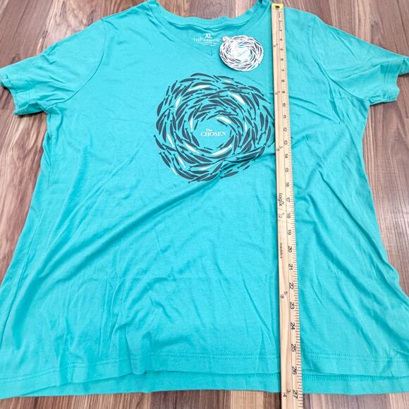 The CHOSEN NWT Teal Women V-Neck XL Graphic T-Shirt Christian Faith Fish Jesus - Picture 6 of 7